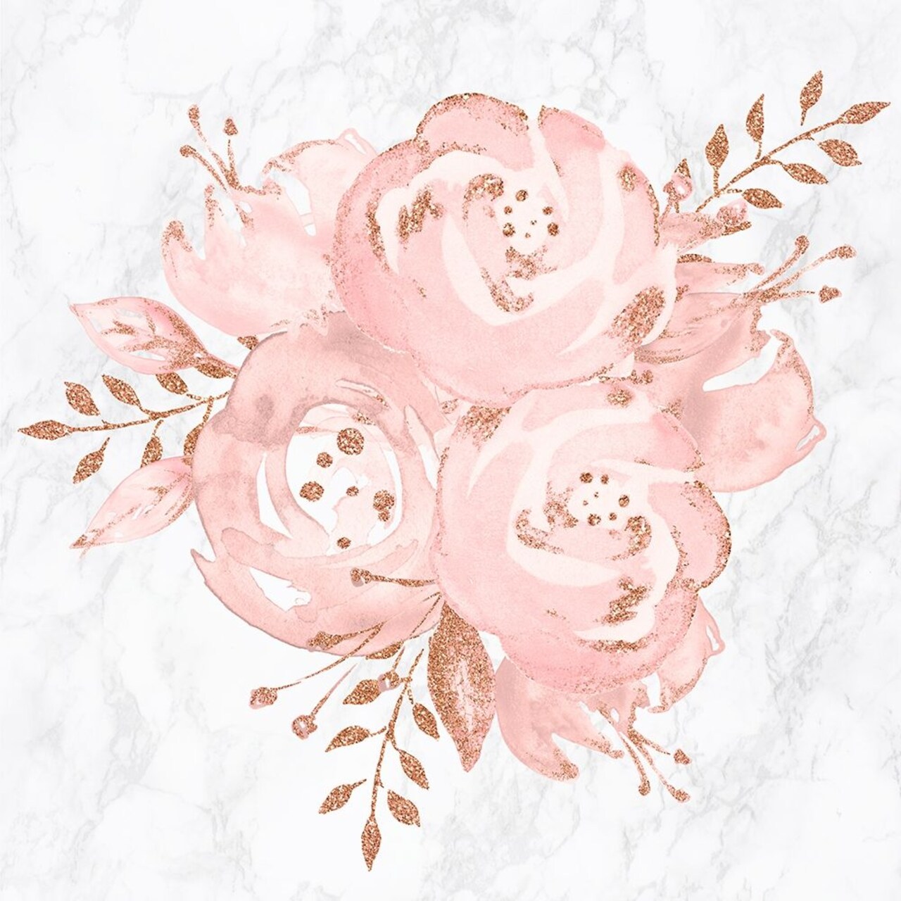 Floral Bouquet Rose Gold Pink Glitter on Marble Poster Print by Nature Magick Nature Magick # GI018A